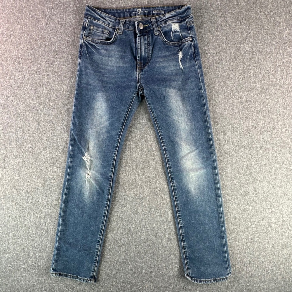 7 For All Mankind Jeans Boys 12 Slimmy Blue Distressed Stretch EXCELLENT
